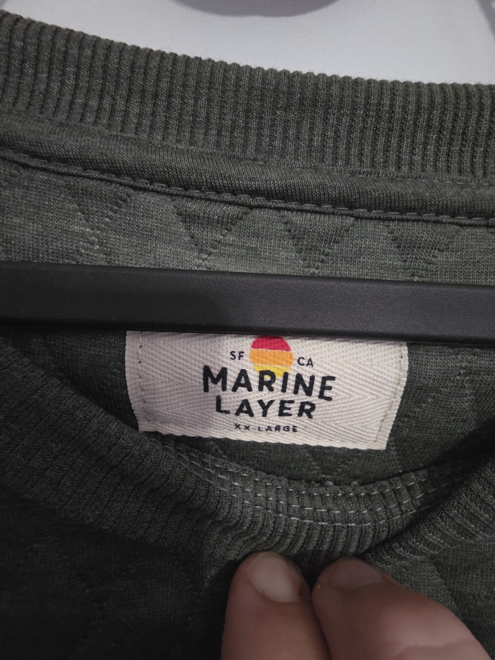 Marine Layer Quilted Crewneck Sweater in Olive - Picture 2 of 3